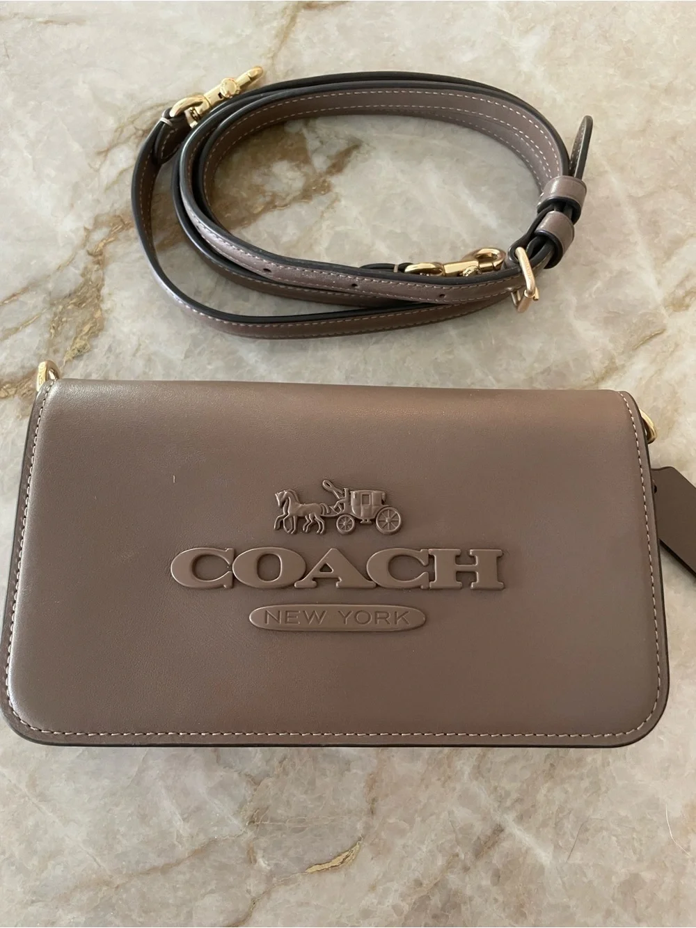 Coach Toni Taupe Leather Logo Crossbody